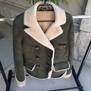 Marc by marc Jacob's real merino lamb skin shearling coat, dark olive green.